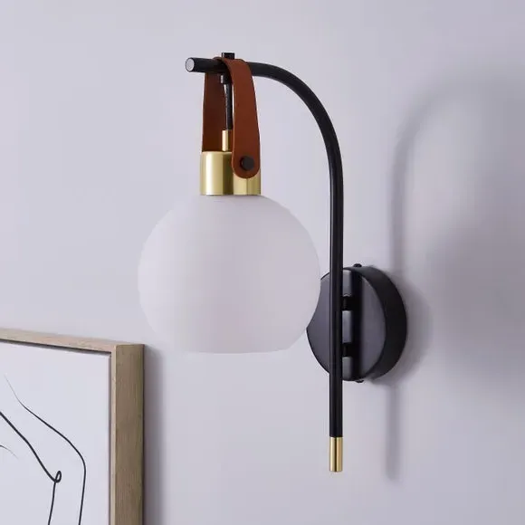 Wall Light with Glass Shade - Black, Metal