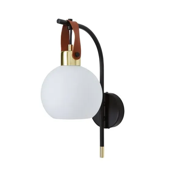 Wall Light with Glass Shade - Black, Metal