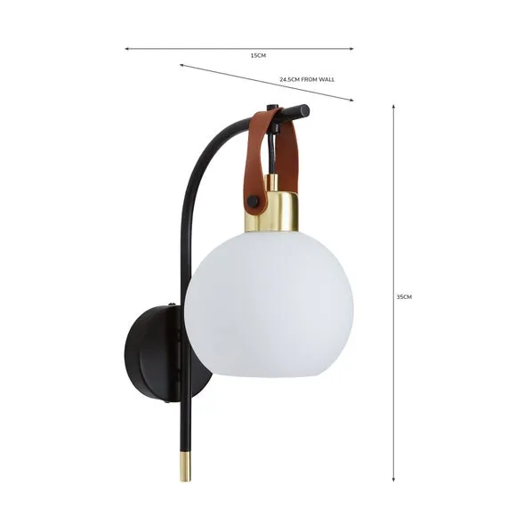Wall Light with Glass Shade - Black, Metal