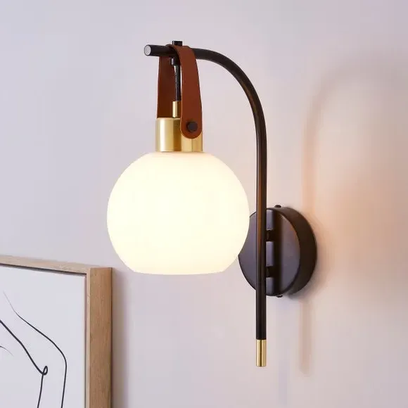 Wall Light with Glass Shade - Black, Metal image