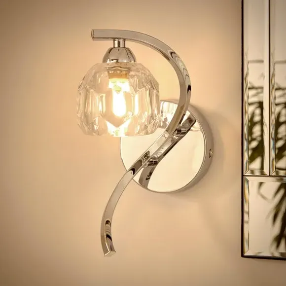 Wall Light with Glass Shade - Chrome, Metal