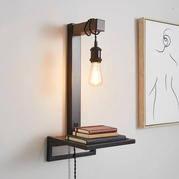 Wall Light with Shelf - Pine, Wood