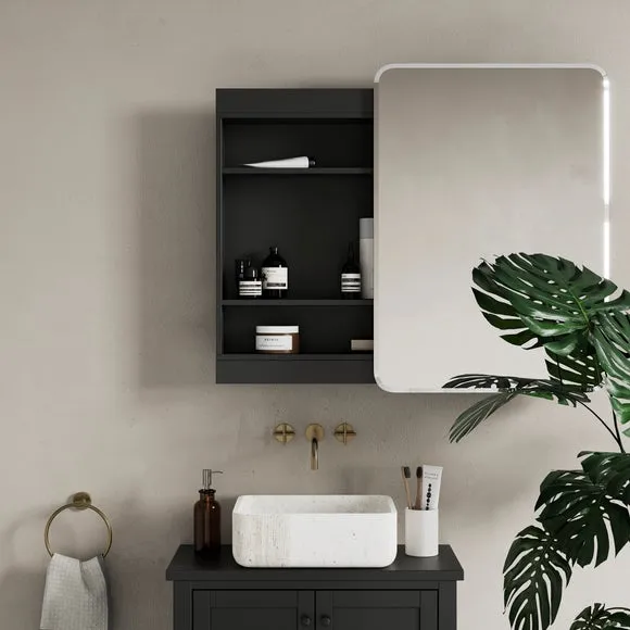 Wall Mirror Cabinet with Shelves - Black, Wood