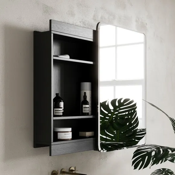 Wall Mirror Cabinet with Shelves - Black, Wood
