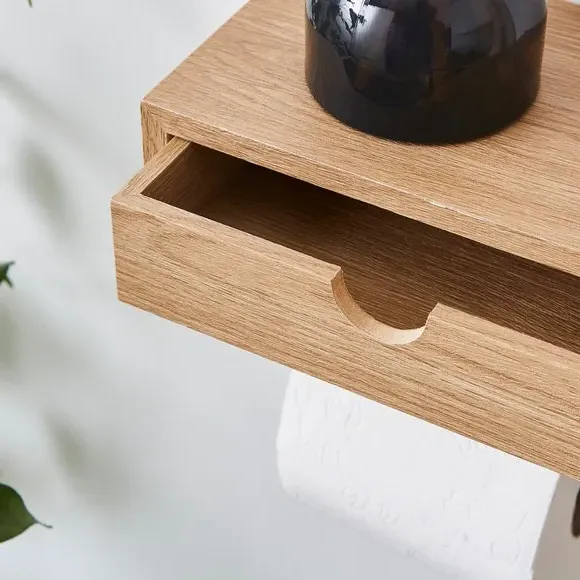 Wall Mount Toilet Roll Holder with Drawer - Black