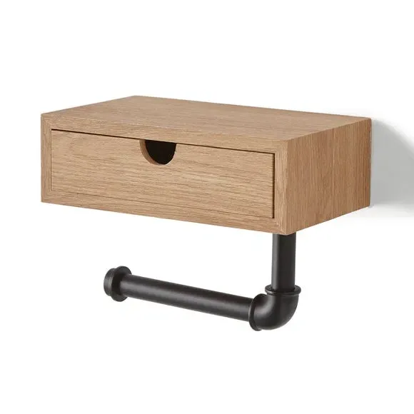 Wall Mount Toilet Roll Holder with Drawer - Black