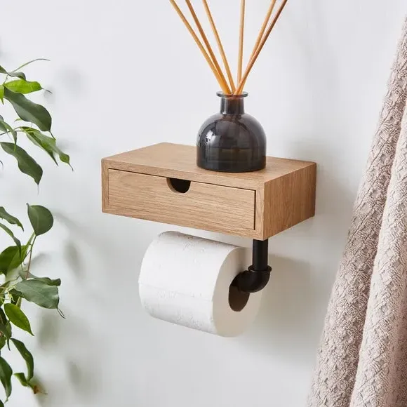 Wall Mount Toilet Roll Holder with Drawer - Black image