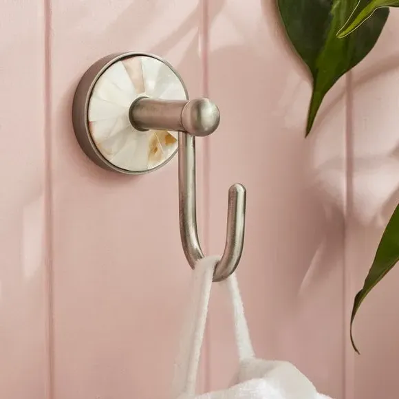 Wall Mount Towel Hook - Silver, Mother of Pearl
