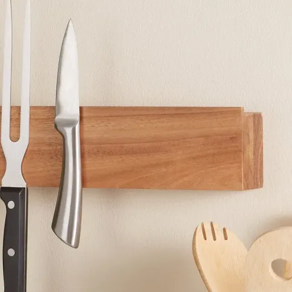 Wall Mounted Knife Block - Natural, Acacia Wood