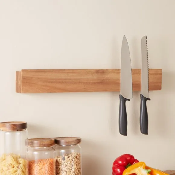 Wall Mounted Knife Block - Natural, Acacia Wood image
