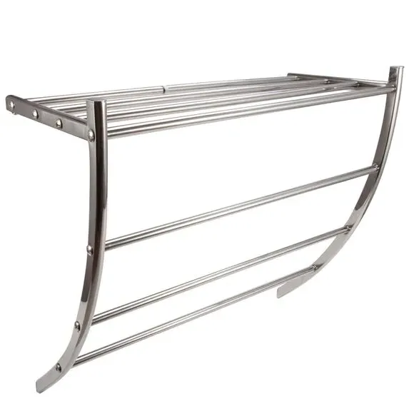Wall Mounted Towel Rail with Shelf - Silver image