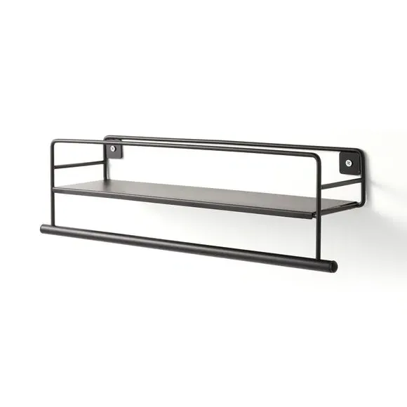 Wall Mounted Towel Rail with Storage - Black
