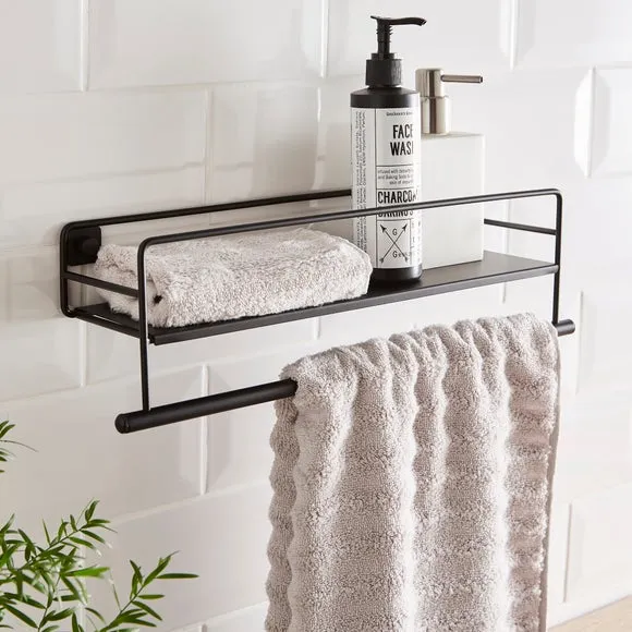 Wall Mounted Towel Rail with Storage - Black image
