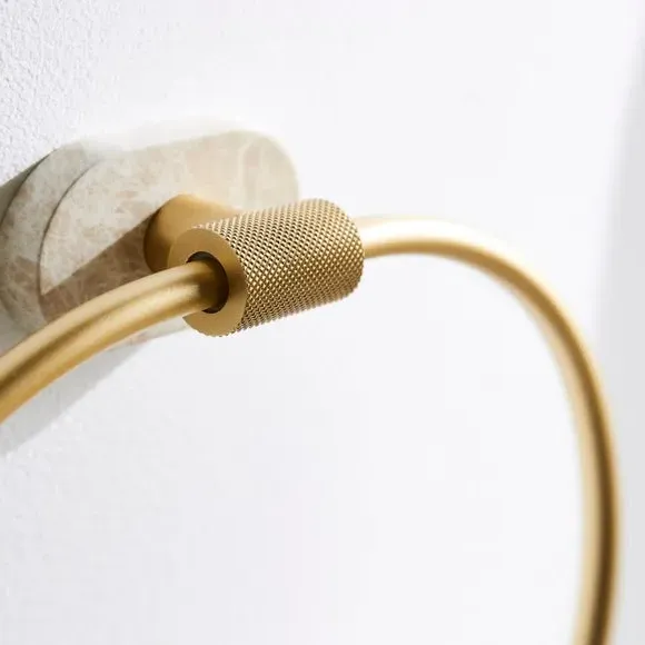 Wall Mounted Towel Ring with Marble Effect - Gold