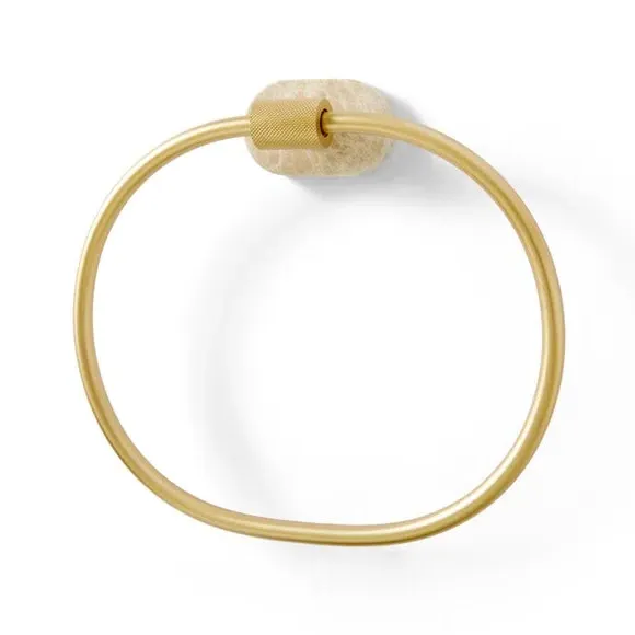 Wall Mounted Towel Ring with Marble Effect - Gold