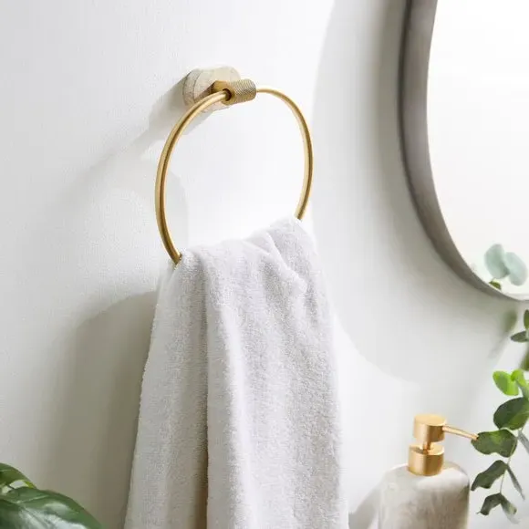 Wall Mounted Towel Ring with Marble Effect - Gold image