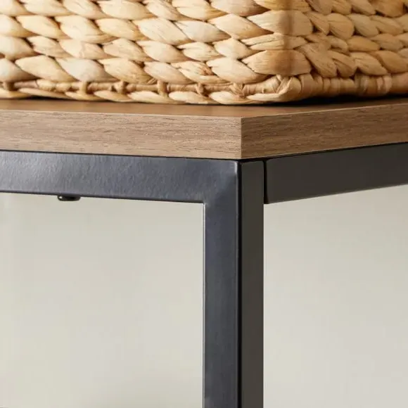 Wall Shelf with Hooks - Pine, Metal Frame