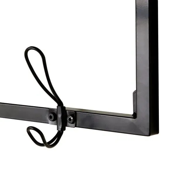 Wall Shelf with Hooks - Pine, Metal Frame