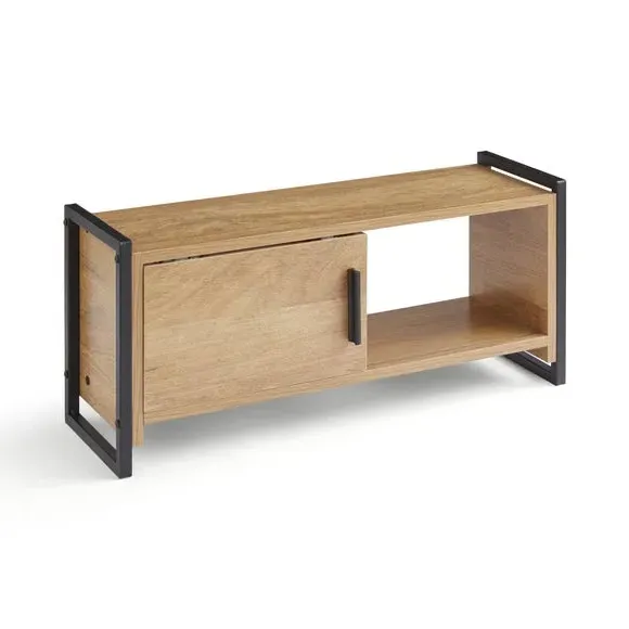 Wall Shelf with Sliding Door - Black, Oak Veneer