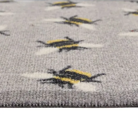 Washable Door Mat with Bee Design - Grey