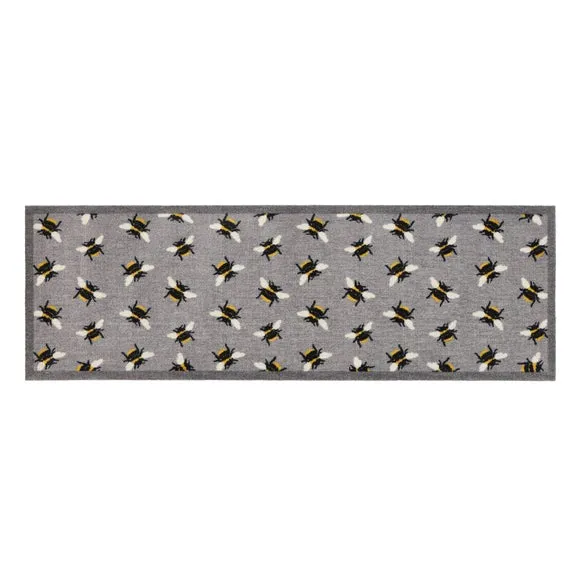 Washable Door Mat with Bee Design - Grey
