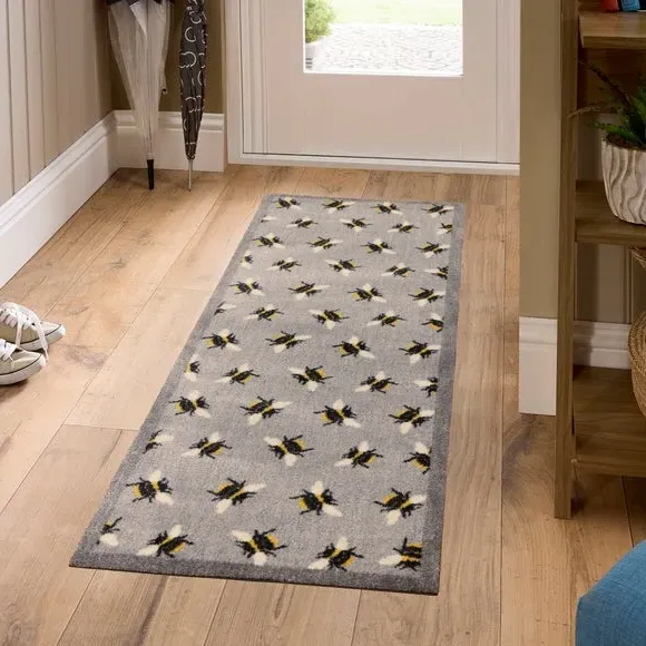 Washable Door Mat with Bee Design - Grey image