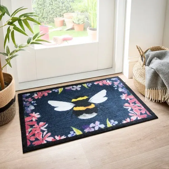 Washable Doormat with Anti-Slip - Floral Bee image