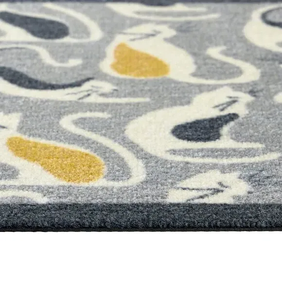 Washable Doormat with Cat Design - Multicolor