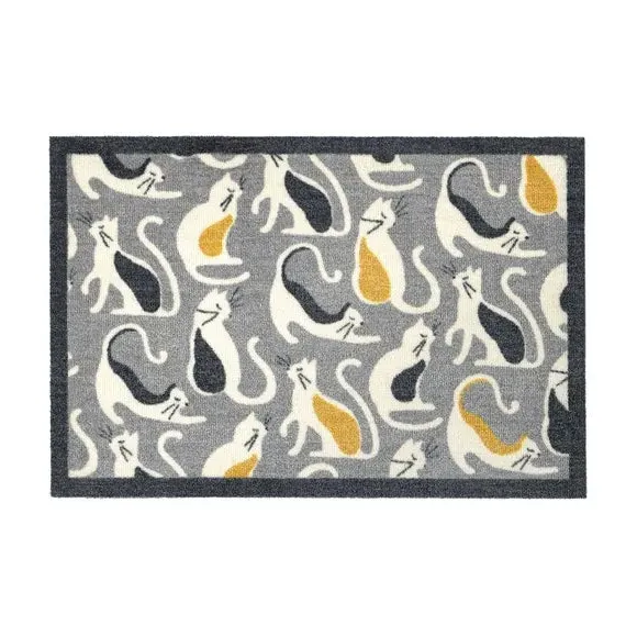 Washable Doormat with Cat Design - Multicolor