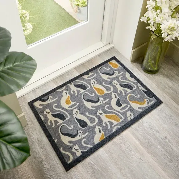 Washable Doormat with Cat Design - Multicolor image