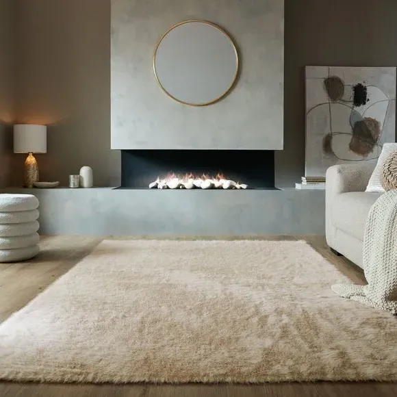 Washable Faux Fur Rug - Natural, High-Low Texture