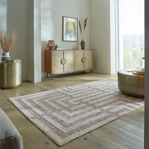 Washable Geometric Rug - Natural, Polyester image