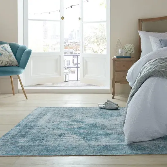 Washable Rug Traditional Design - Blue, Cotton