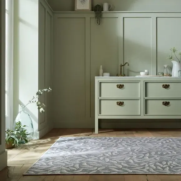 Washable Rug with Floral Design - Green, Fibre image