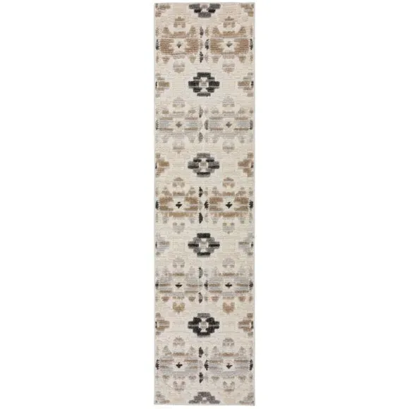 Washable Runner Rug Aztec Pattern - Natural