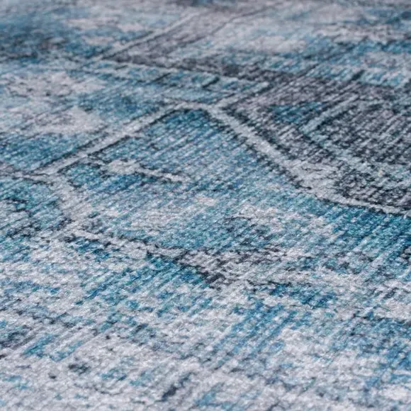 Washable Runner Rug Traditional - Blue, Cotton