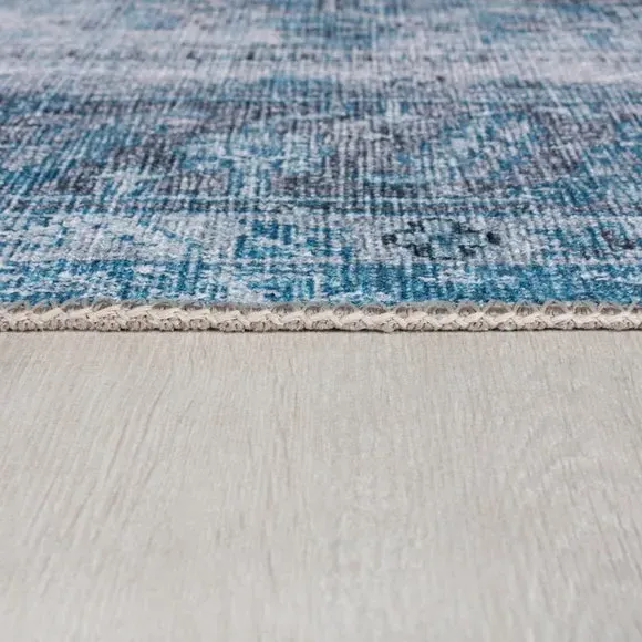 Washable Runner Rug Traditional - Blue, Cotton