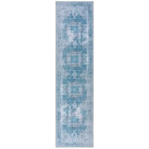 Washable Runner Rug Traditional - Blue, Cotton