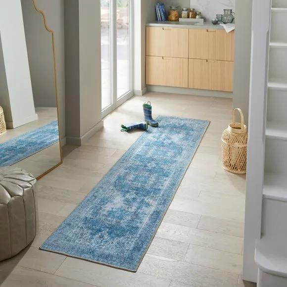 Washable Runner Rug Traditional - Blue, Cotton image