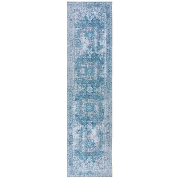 Washable Runner Rug Traditional - Blue, Cotton