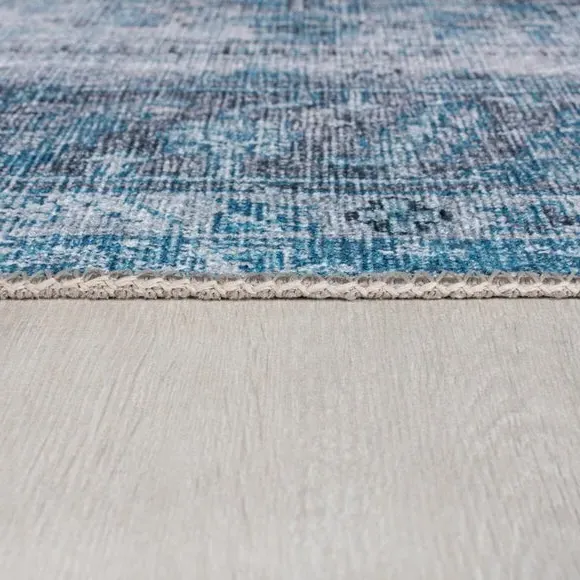 Washable Runner Rug Traditional - Blue, Cotton