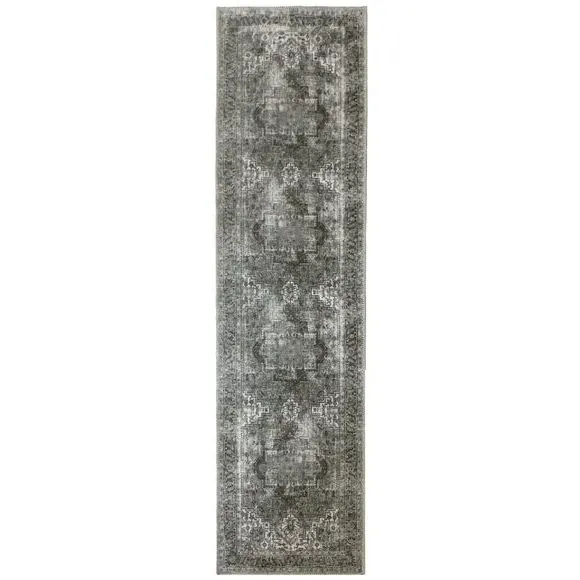 Washable Runner Rug Traditional - Grey, Cotton