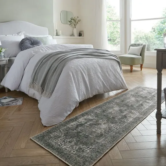 Washable Runner Rug Traditional - Grey, Cotton