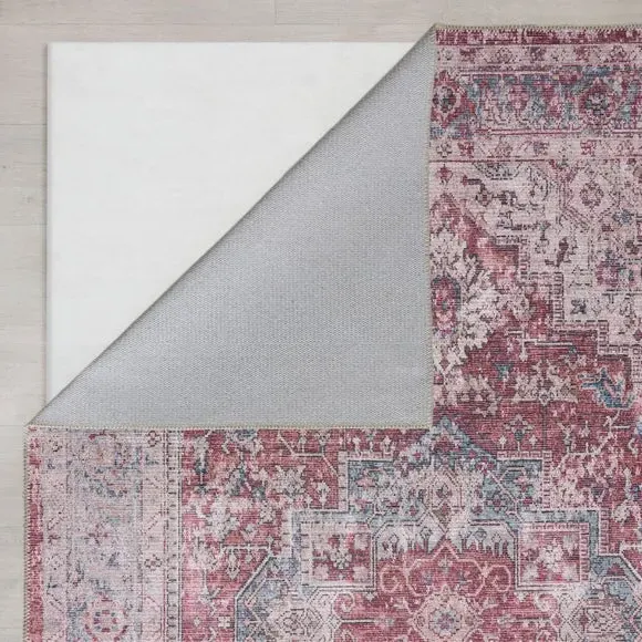 Washable Runner Rug Traditional - Red, Cotton