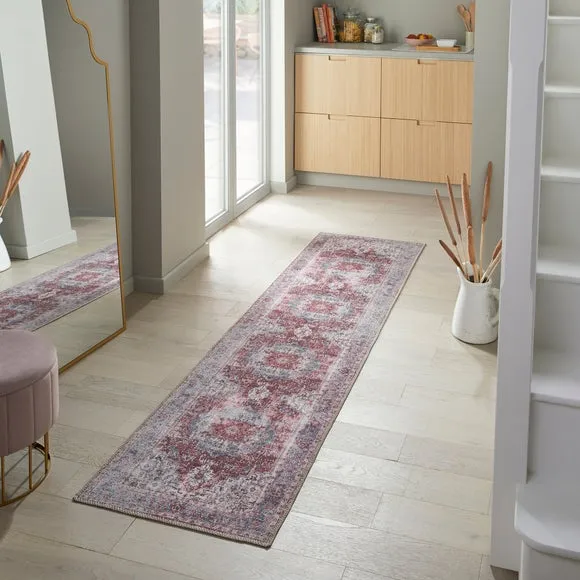 Washable Runner Rug Traditional - Red, Cotton