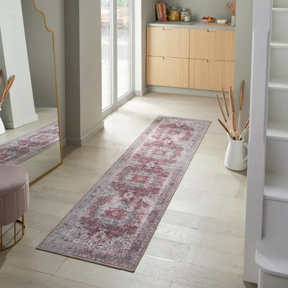 Washable Runner Rug Traditional - Red, Cotton