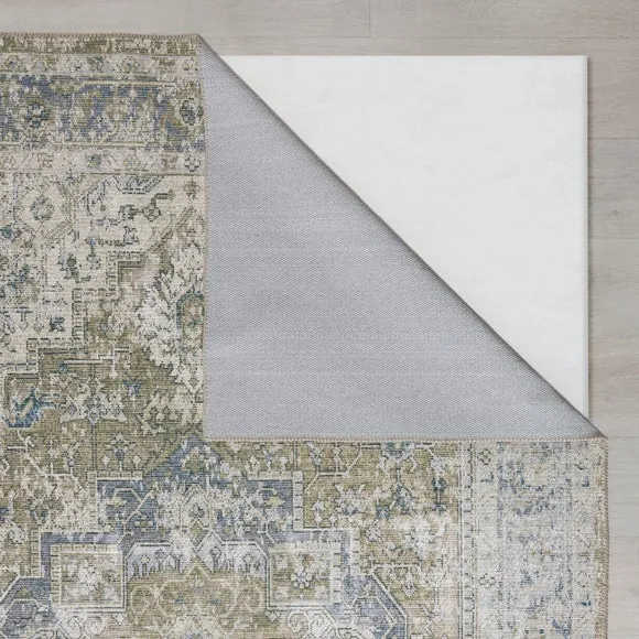 Washable Runner Rug Traditional - Sage, Cotton