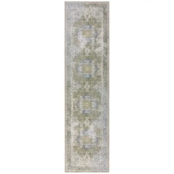 Washable Runner Rug Traditional - Sage, Cotton