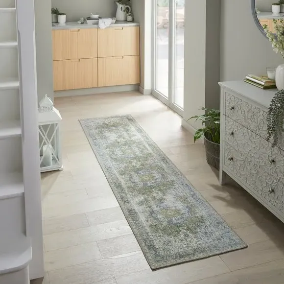 Washable Runner Rug Traditional - Sage, Cotton