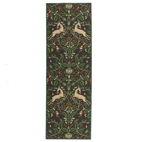 Washable Runner with Deer Pattern - Green